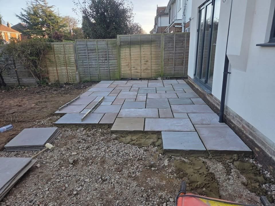 Stone patio paving installation